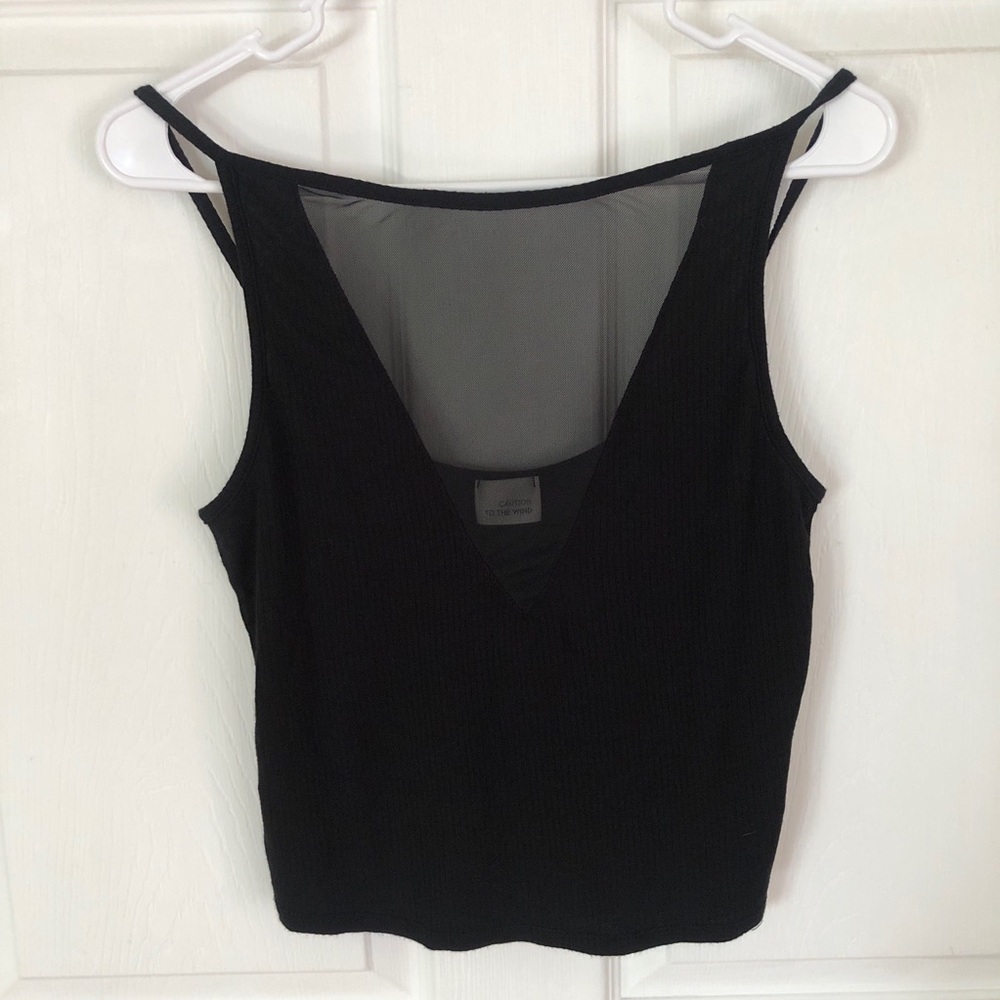 Black crop top with mesh design